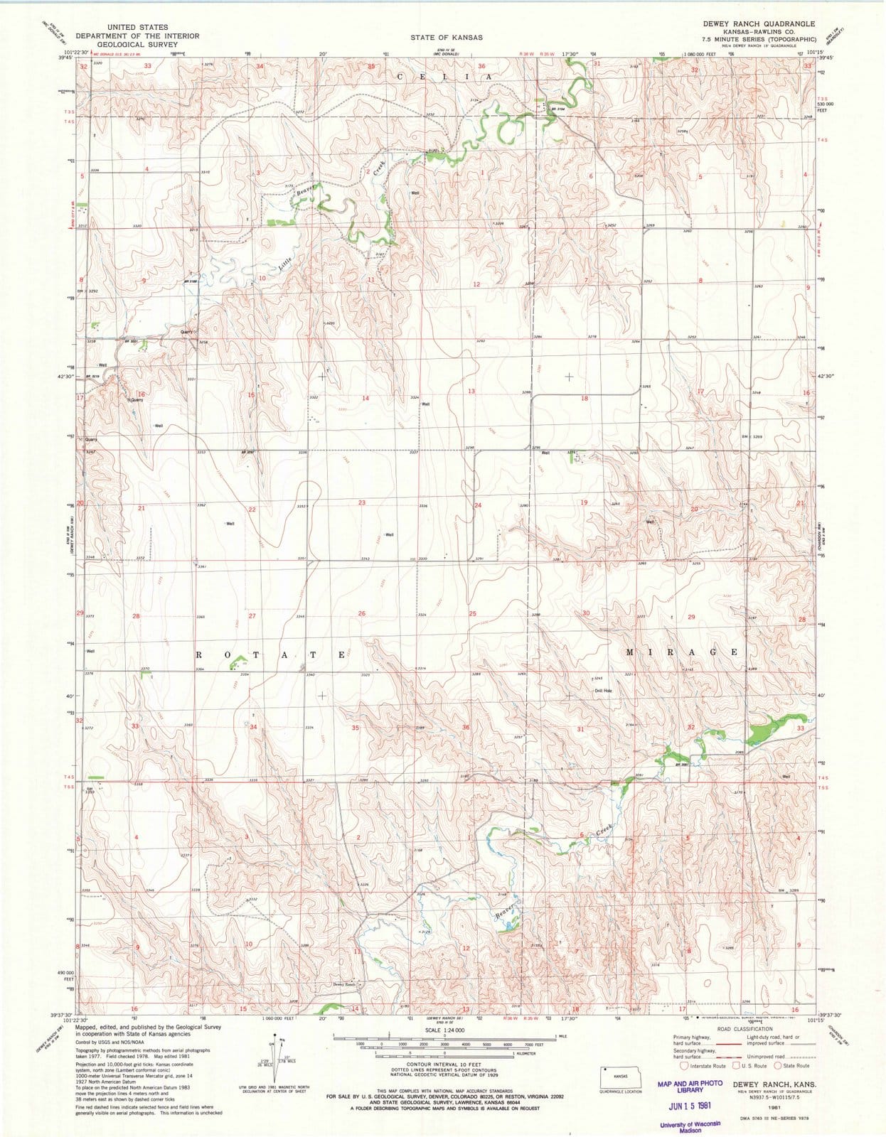 1981 Dewey Ranch, KS - Kansas - USGS Topographic Map v4