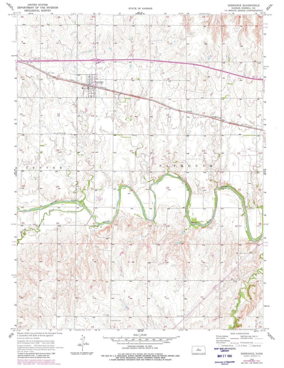 1956 Dorrance, KS - Kansas - USGS Topographic Map v2