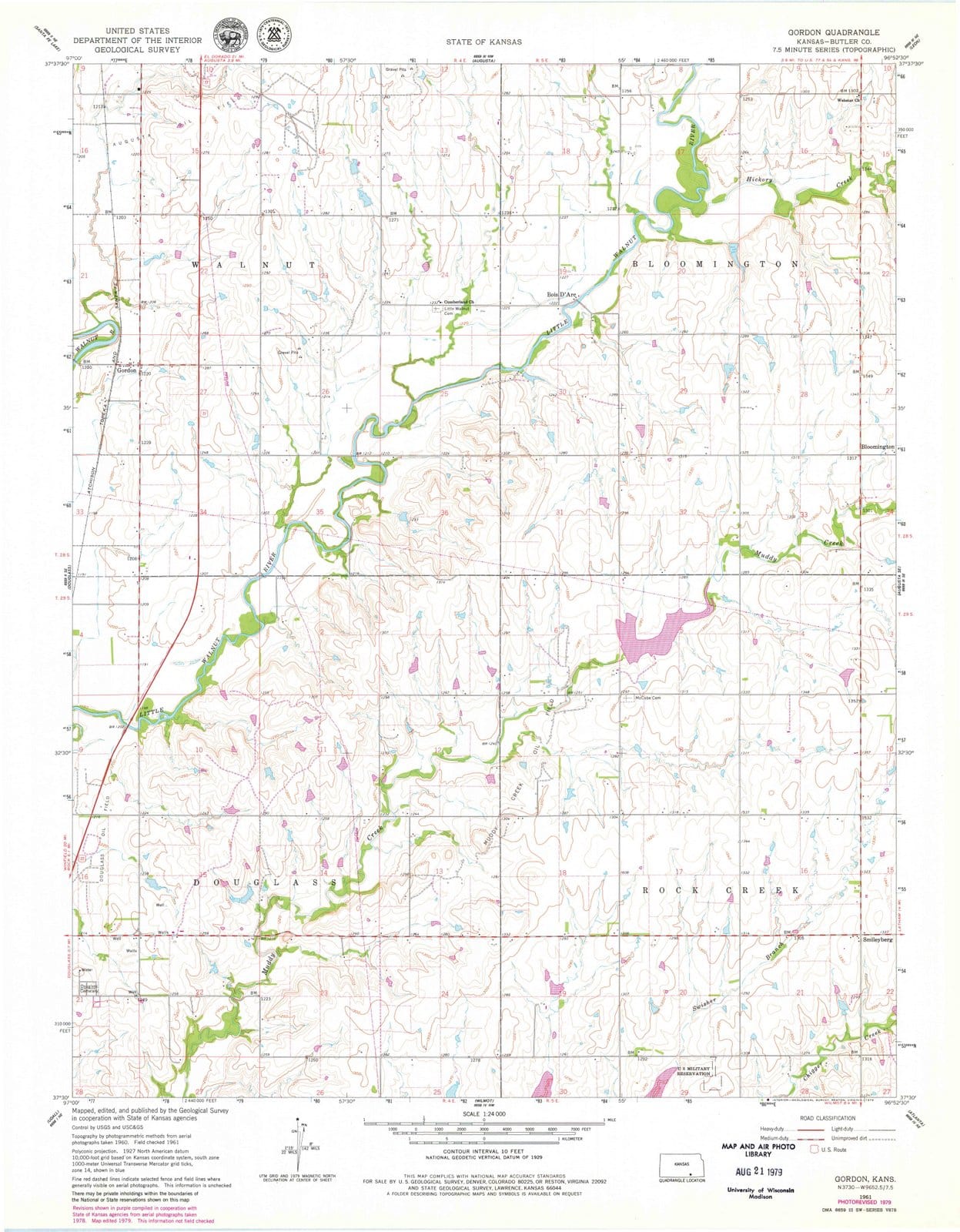 1961 Gordon, KS - Kansas - USGS Topographic Map
