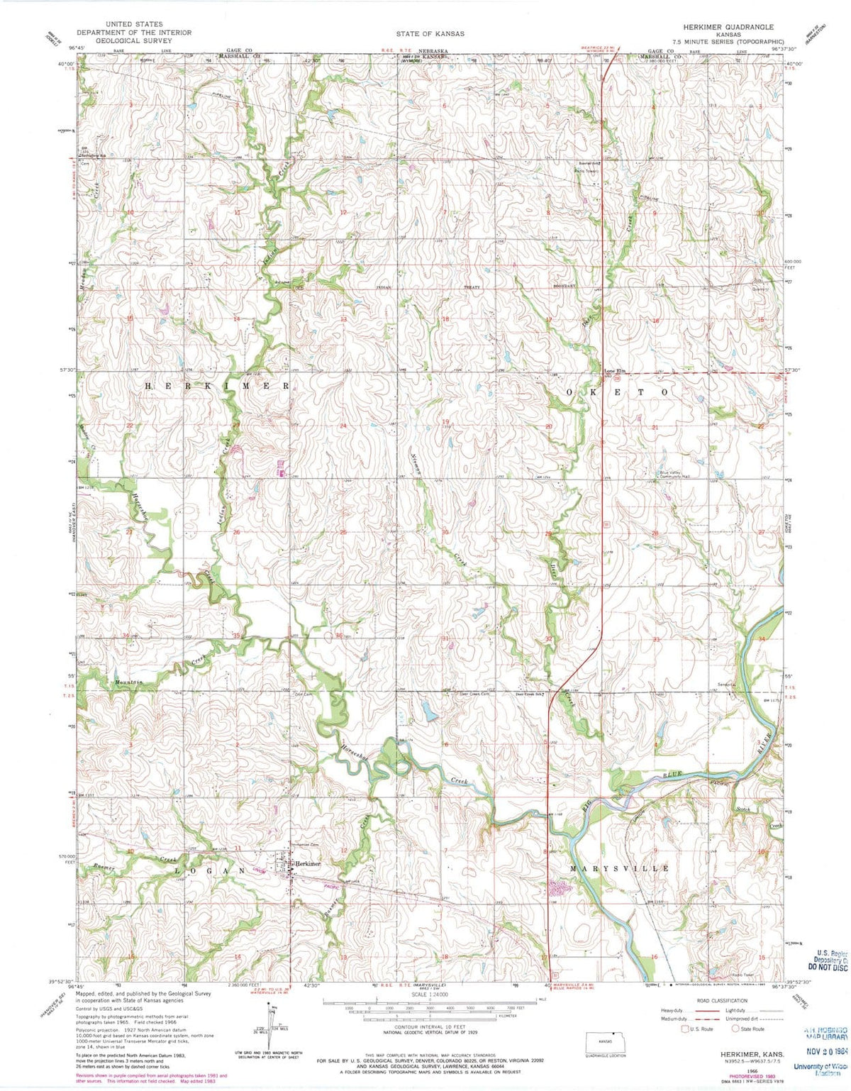 1966 Herkimer, KS - Kansas - USGS Topographic Map