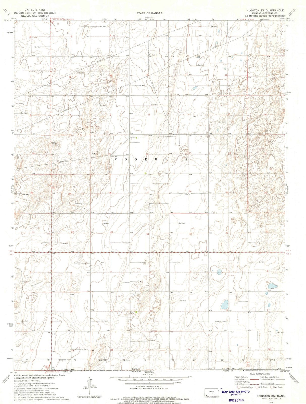 1974 Hugoton, KS - Kansas - USGS Topographic Map v2