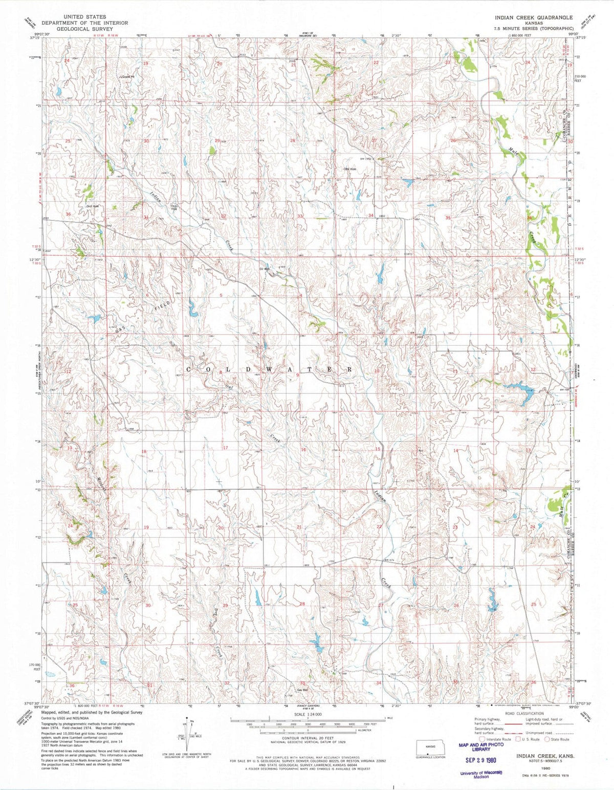 1980 Indian Creek, KS - Kansas - USGS Topographic Map