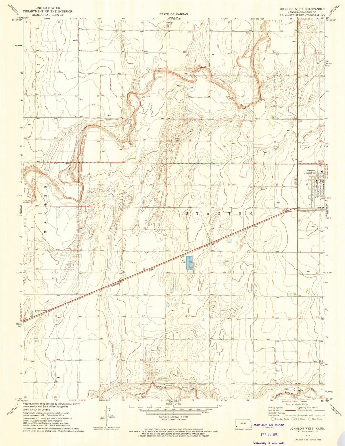 1973 Johnson West, KS - Kansas - USGS Topographic Map
