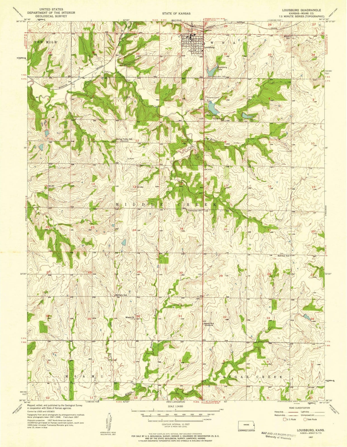 1957 Louisburg, KS - Kansas - USGS Topographic Map