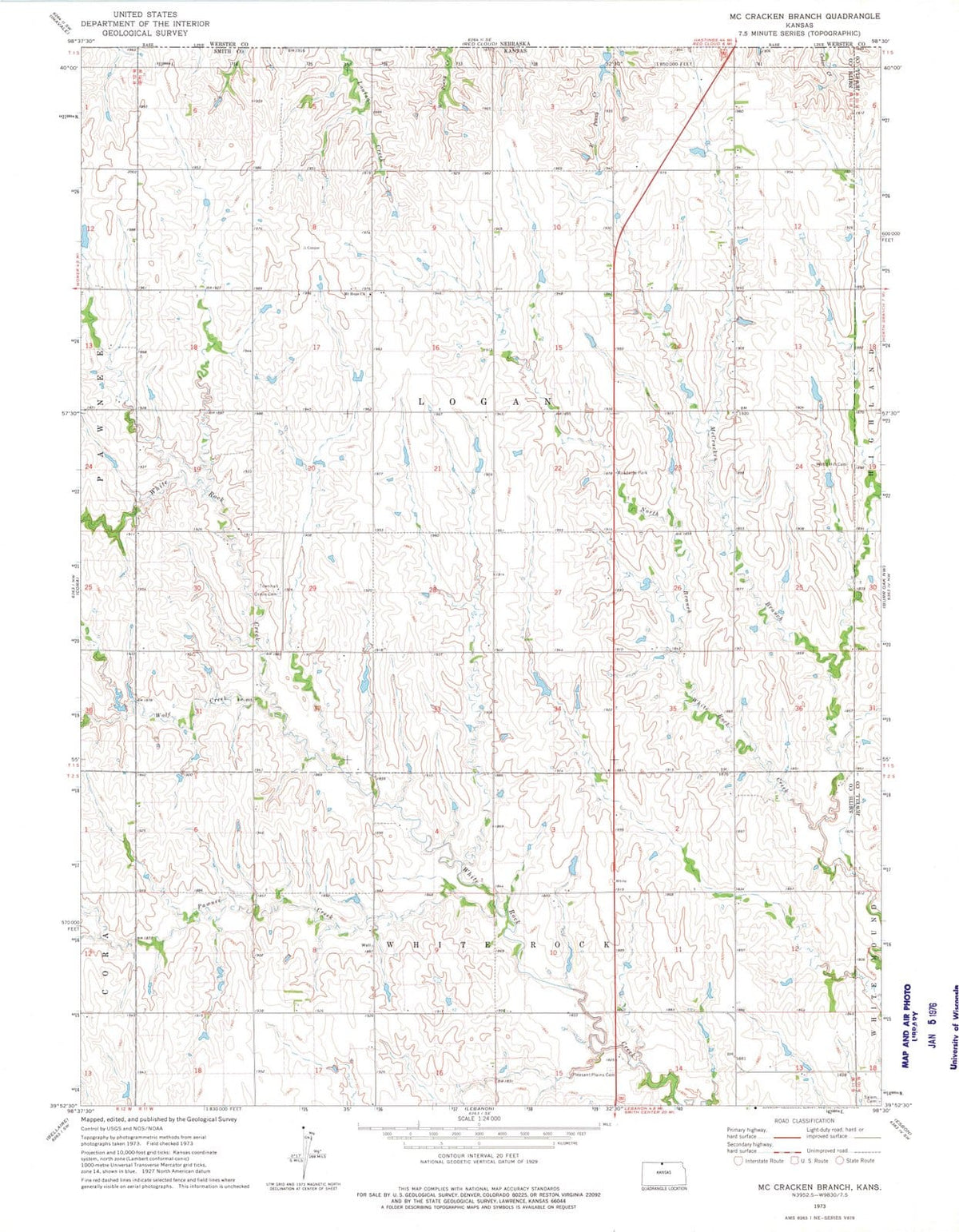 1973 Mc Cracken Branch, KS - Kansas - USGS Topographic Map