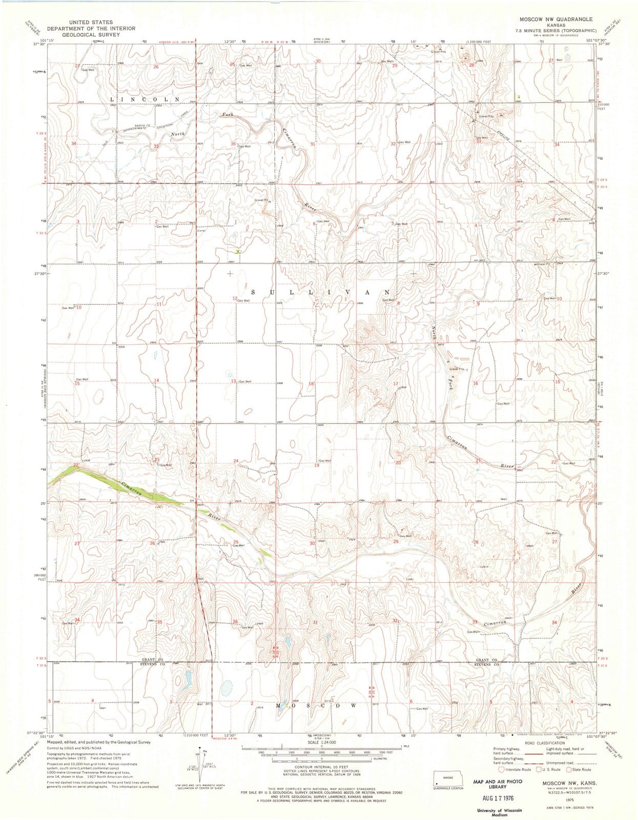 1975 Moscow, KS - Kansas - USGS Topographic Map