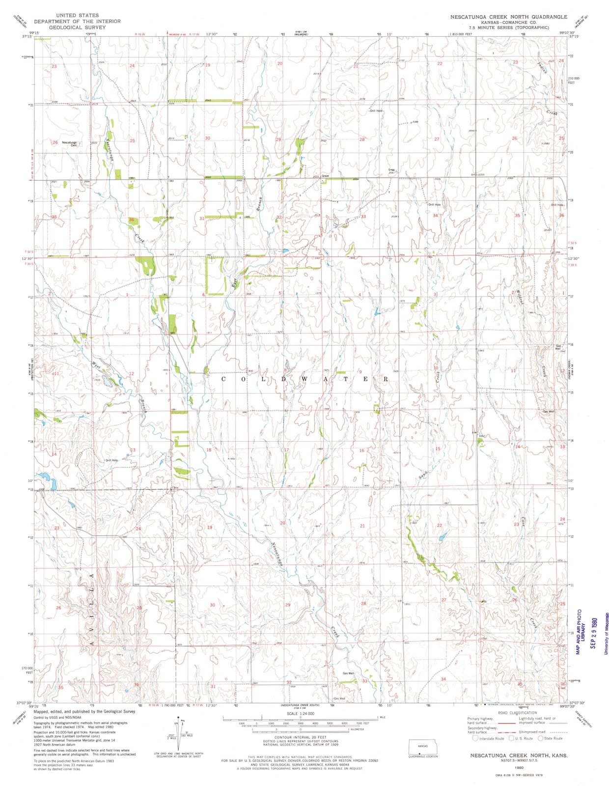 1980 Nescatunga Creek North, KS - Kansas - USGS Topographic Map