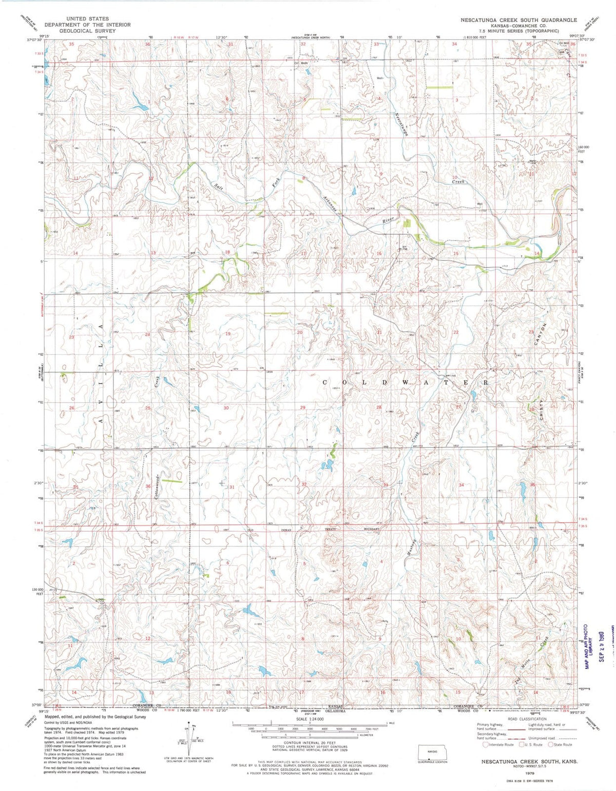 1979 Nescatunga Creek South, KS - Kansas - USGS Topographic Map