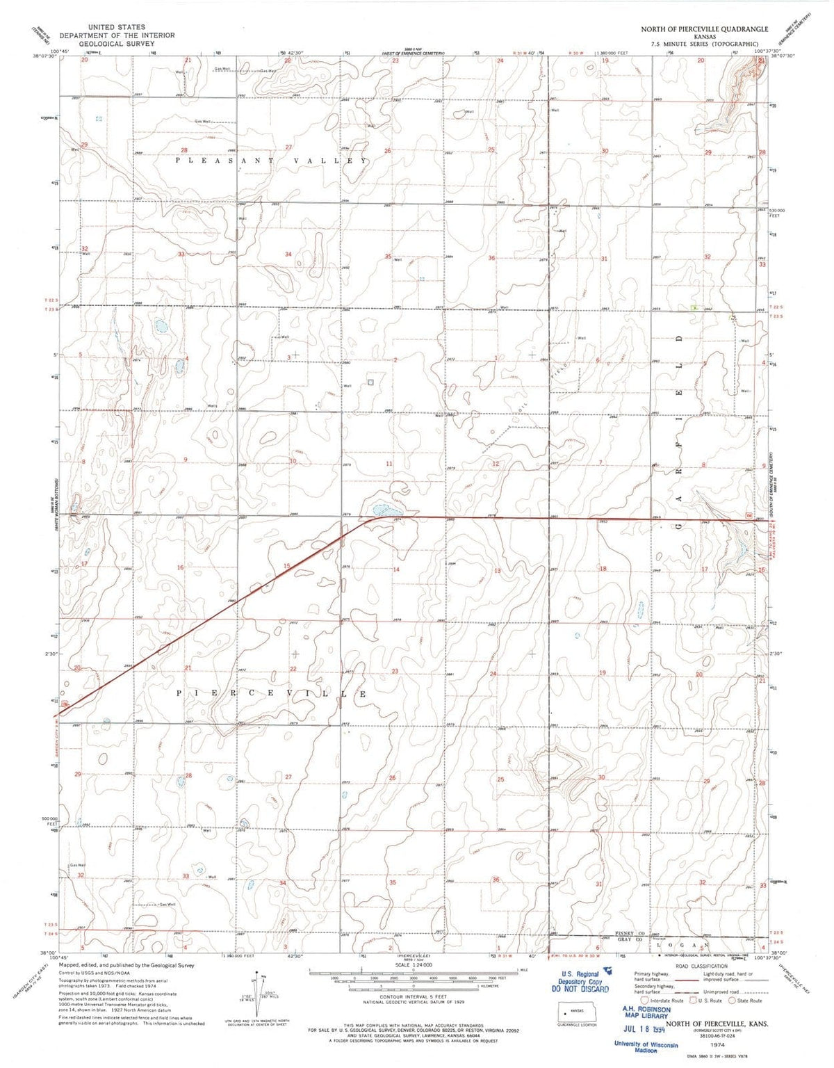 1974 North of Pierceville, KS - Kansas - USGS Topographic Map
