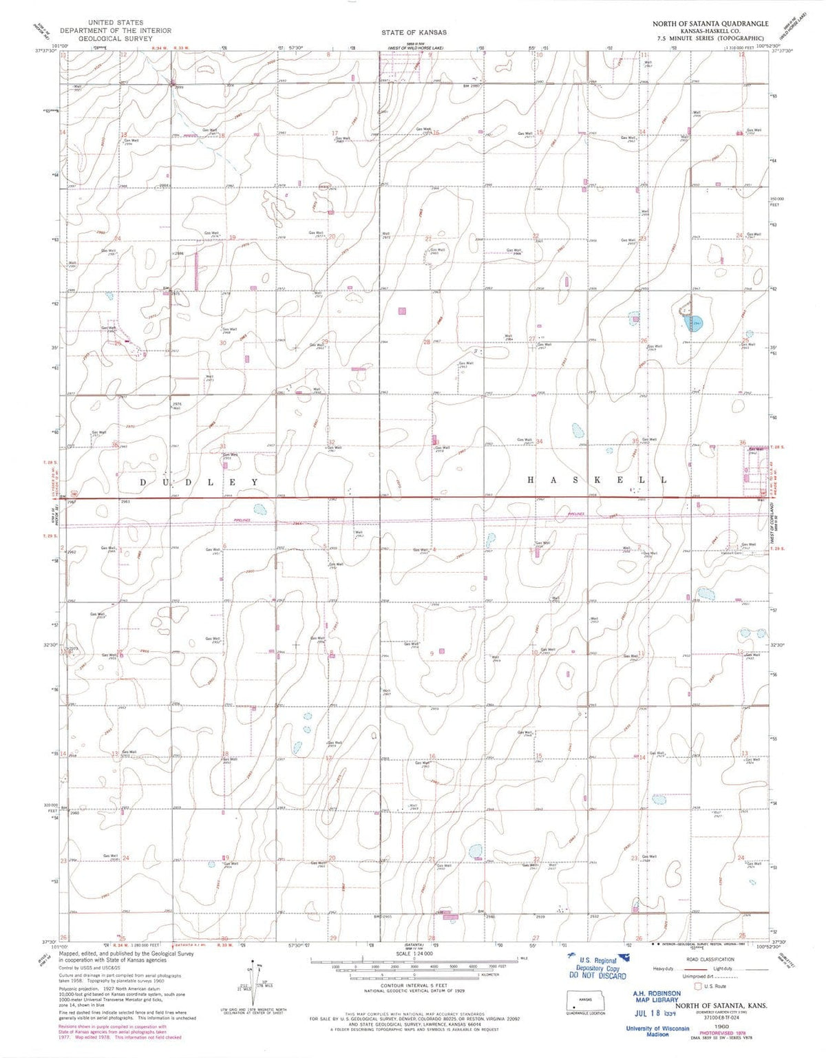 1960 North of Satanta, KS - Kansas - USGS Topographic Map