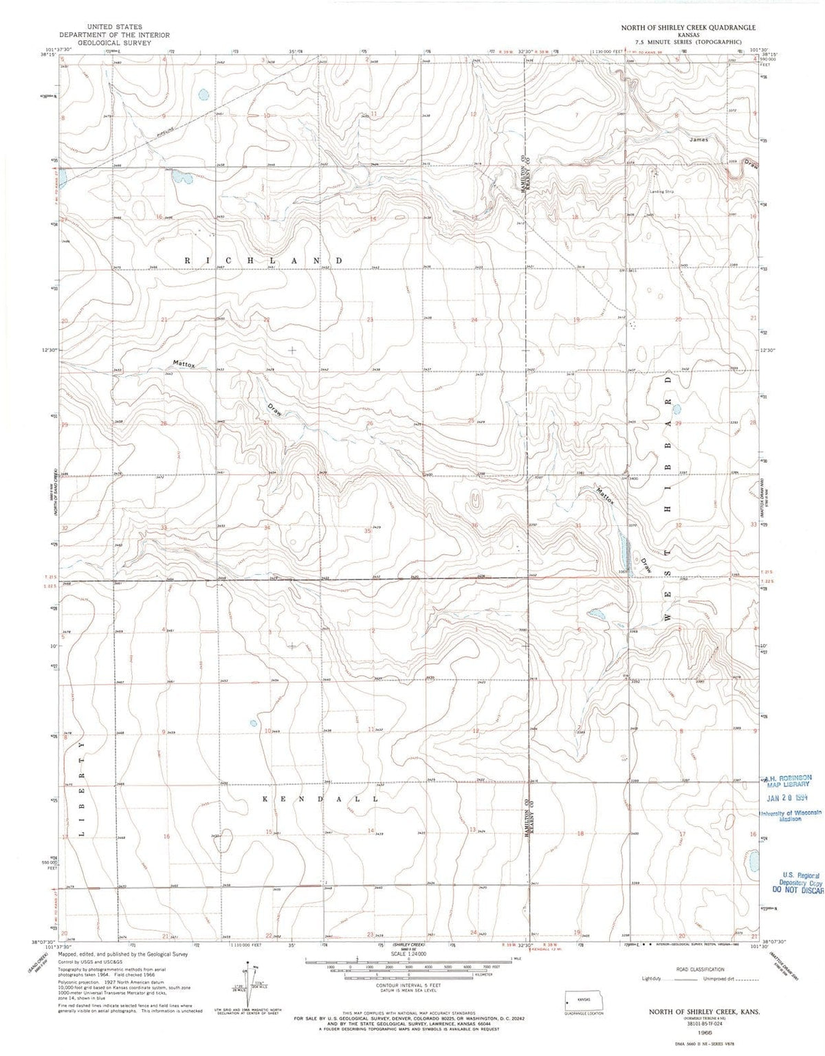 1966 North of Shirley Creek, KS - Kansas - USGS Topographic Map