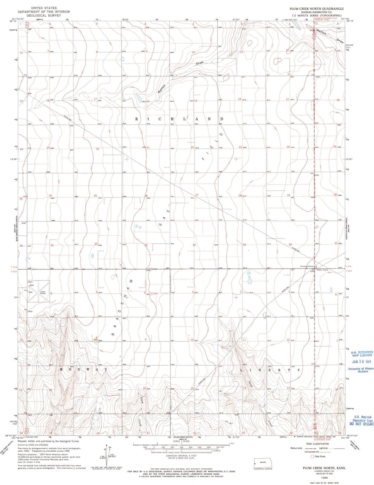 1966 Plum Creek North, KS - Kansas - USGS Topographic Map