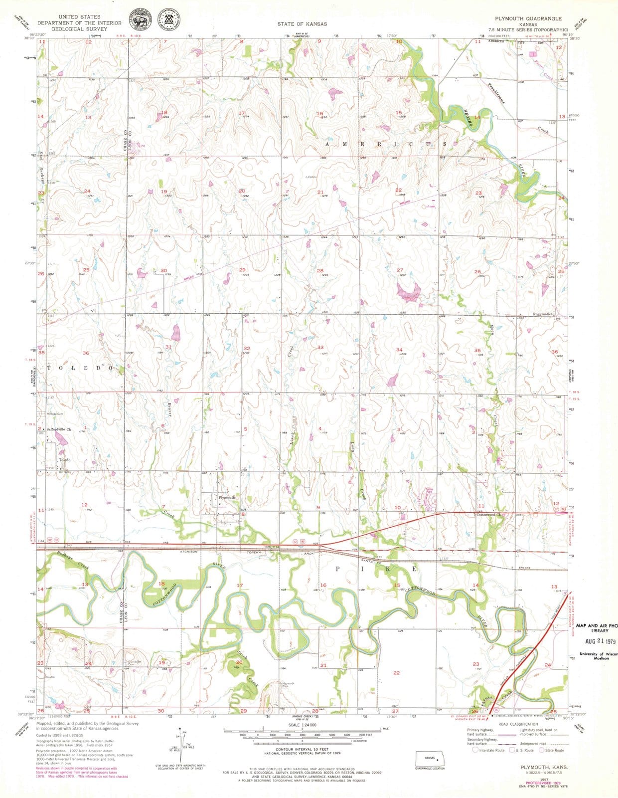 1957 Plymouth, KS - Kansas - USGS Topographic Map