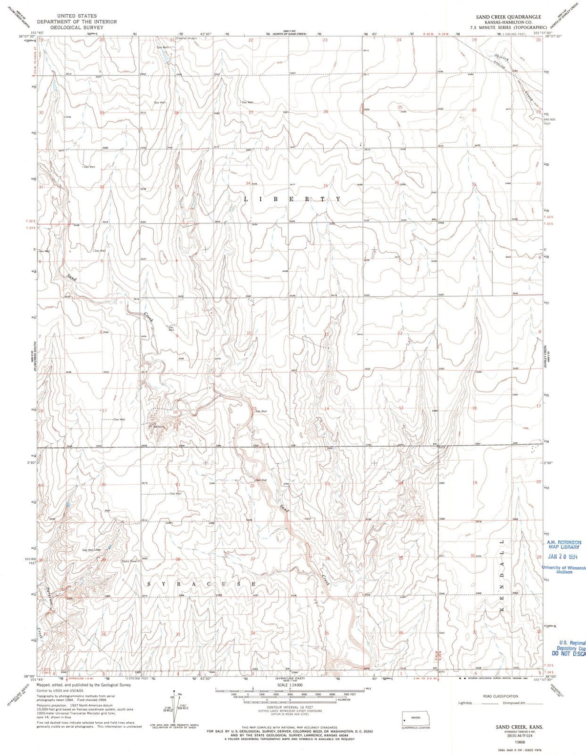 1966 Sand Creek, KS - Kansas - USGS Topographic Map
