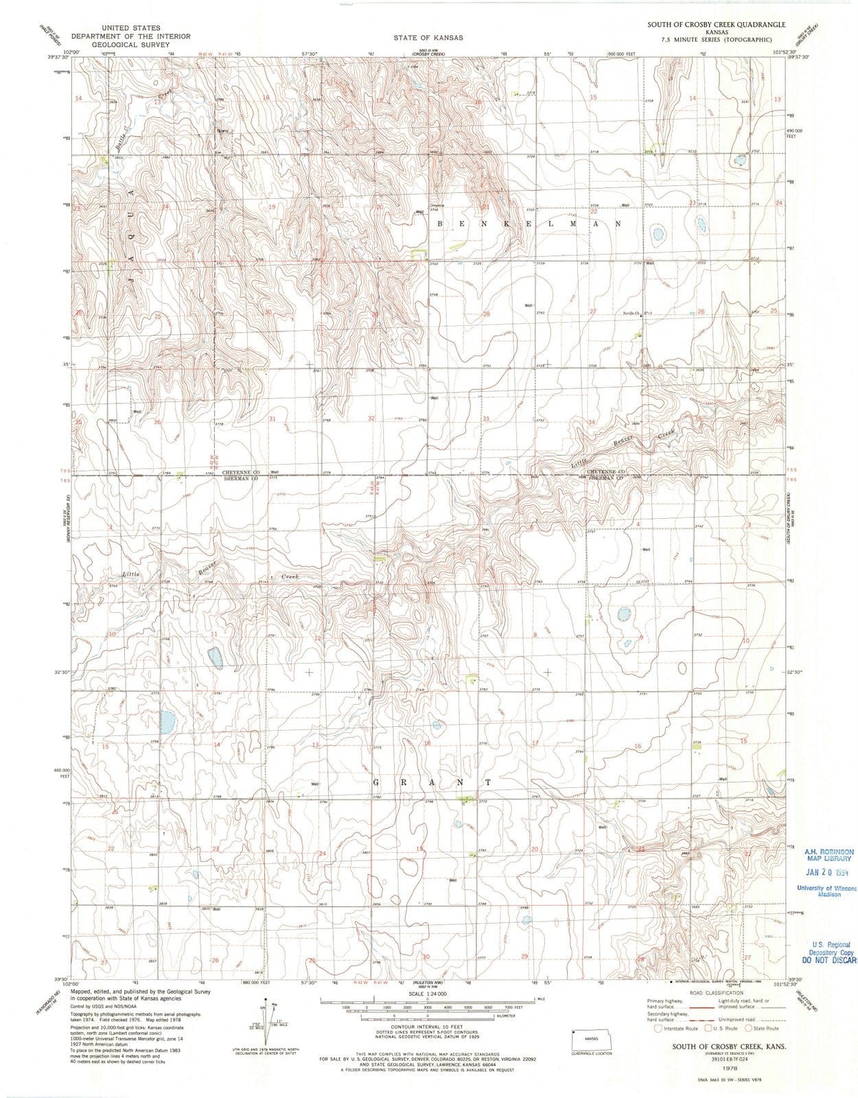 1978 South of Crosby Creek, KS - Kansas - USGS Topographic Map