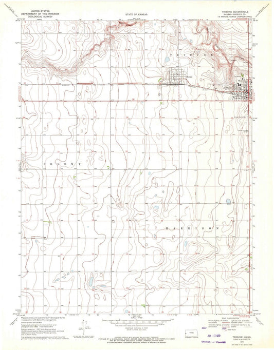 1970 Tribune, KS - Kansas - USGS Topographic Map v3
