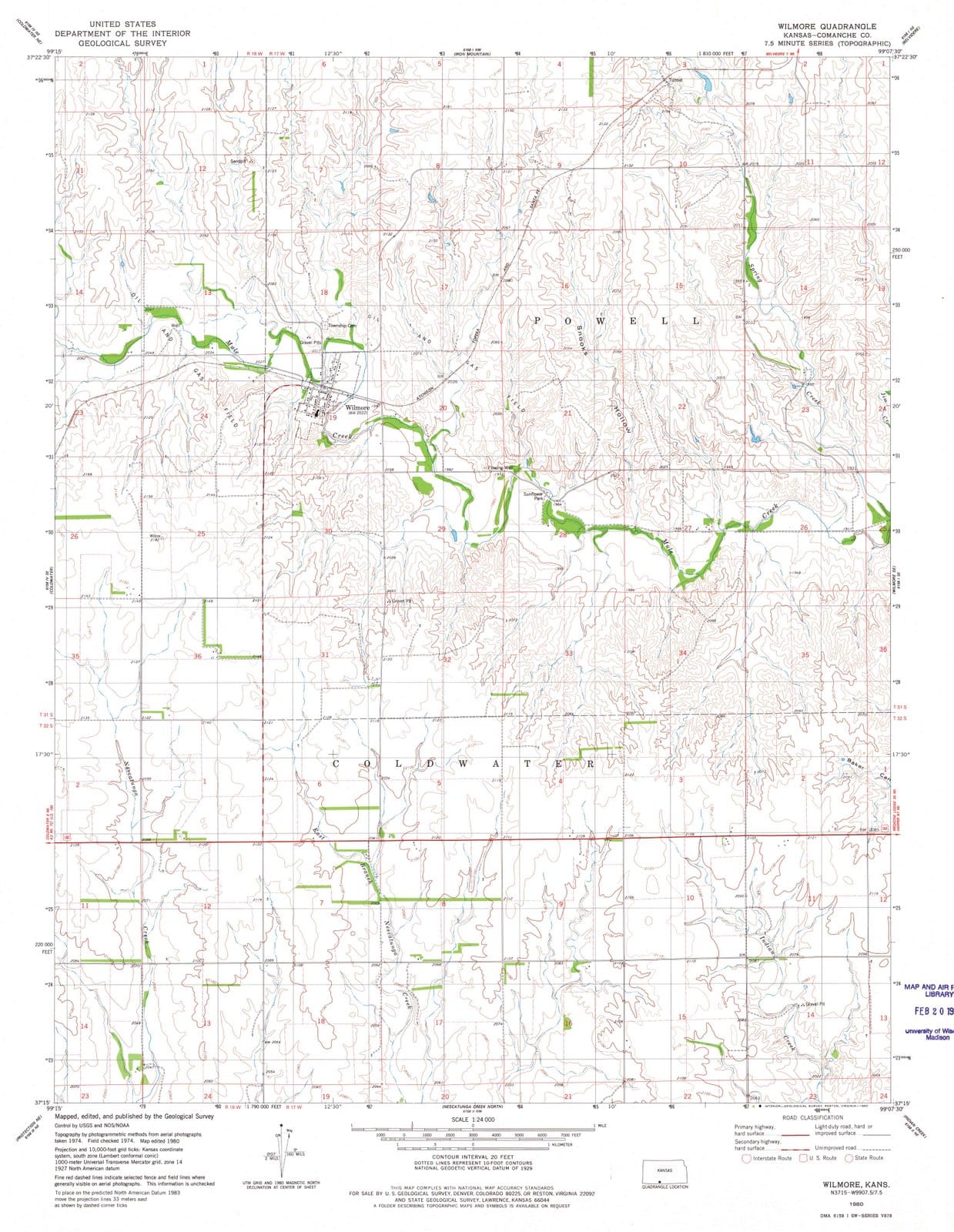 1980 Wilmore, KS - Kansas - USGS Topographic Map