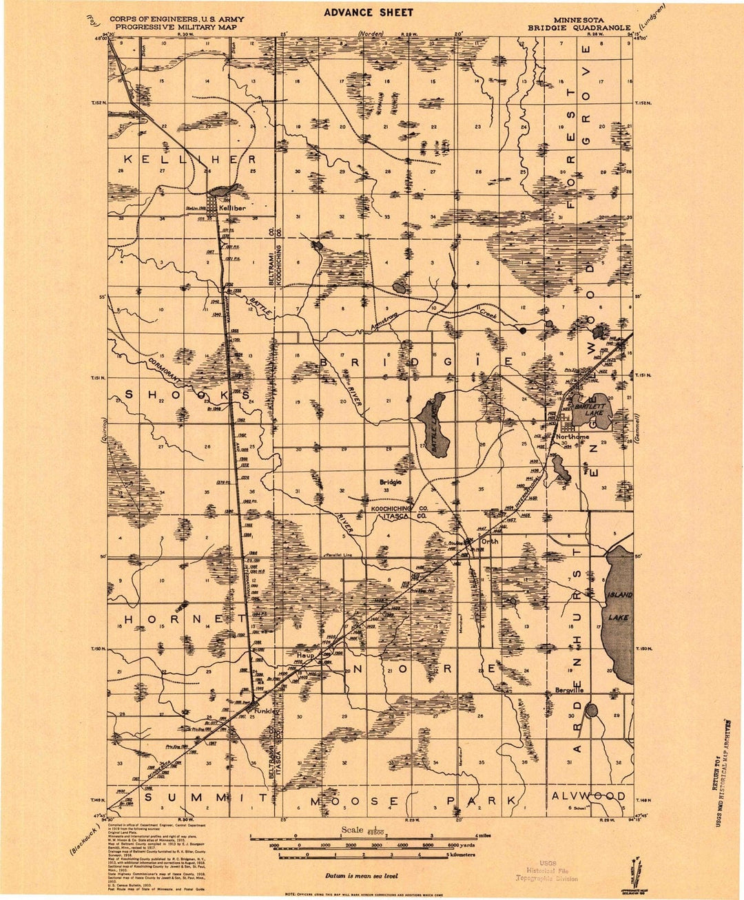 1919 Bridgie, MN - Minnesota - USGS Topographic Map