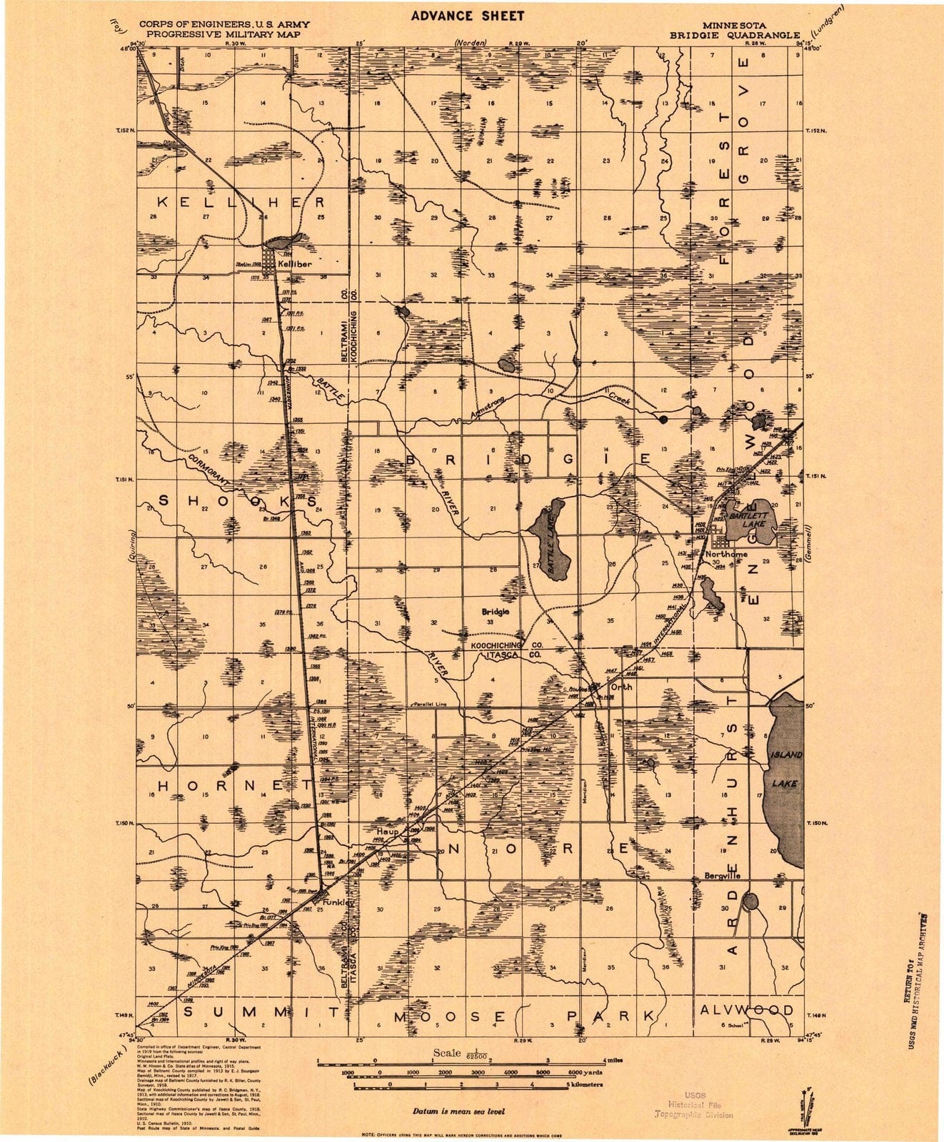 1919 Bridgie, MN - Minnesota - USGS Topographic Map