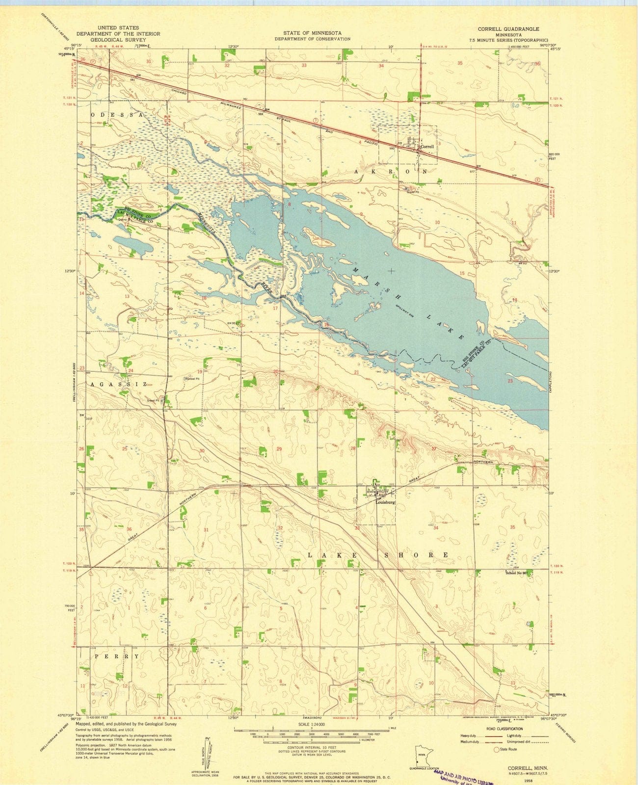 1958 Correll, MN - Minnesota - USGS Topographic Map