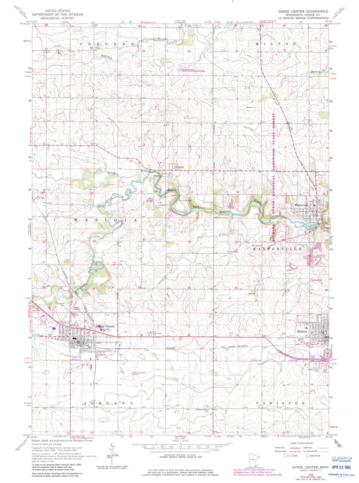 1965 Dodge Center, MN - Minnesota - USGS Topographic Map