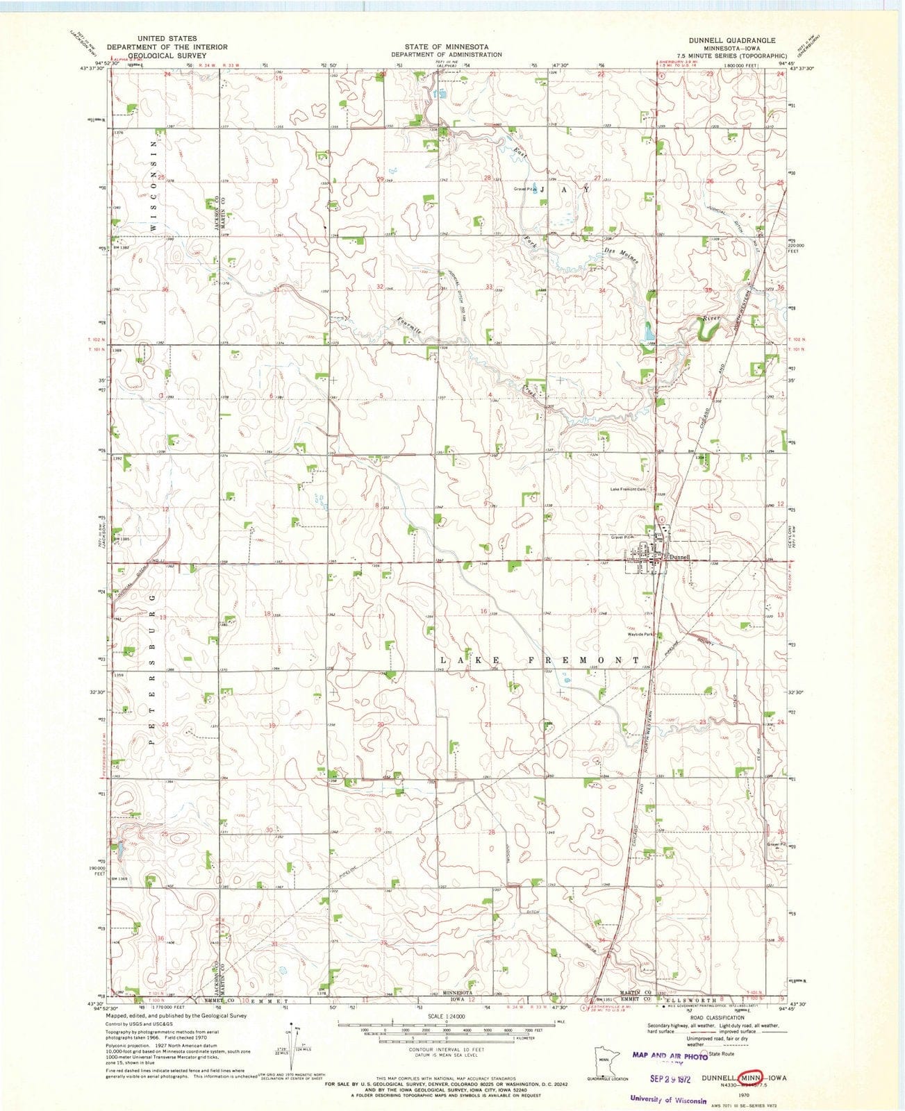 1970 Dunnell, MN - Minnesota - USGS Topographic Map