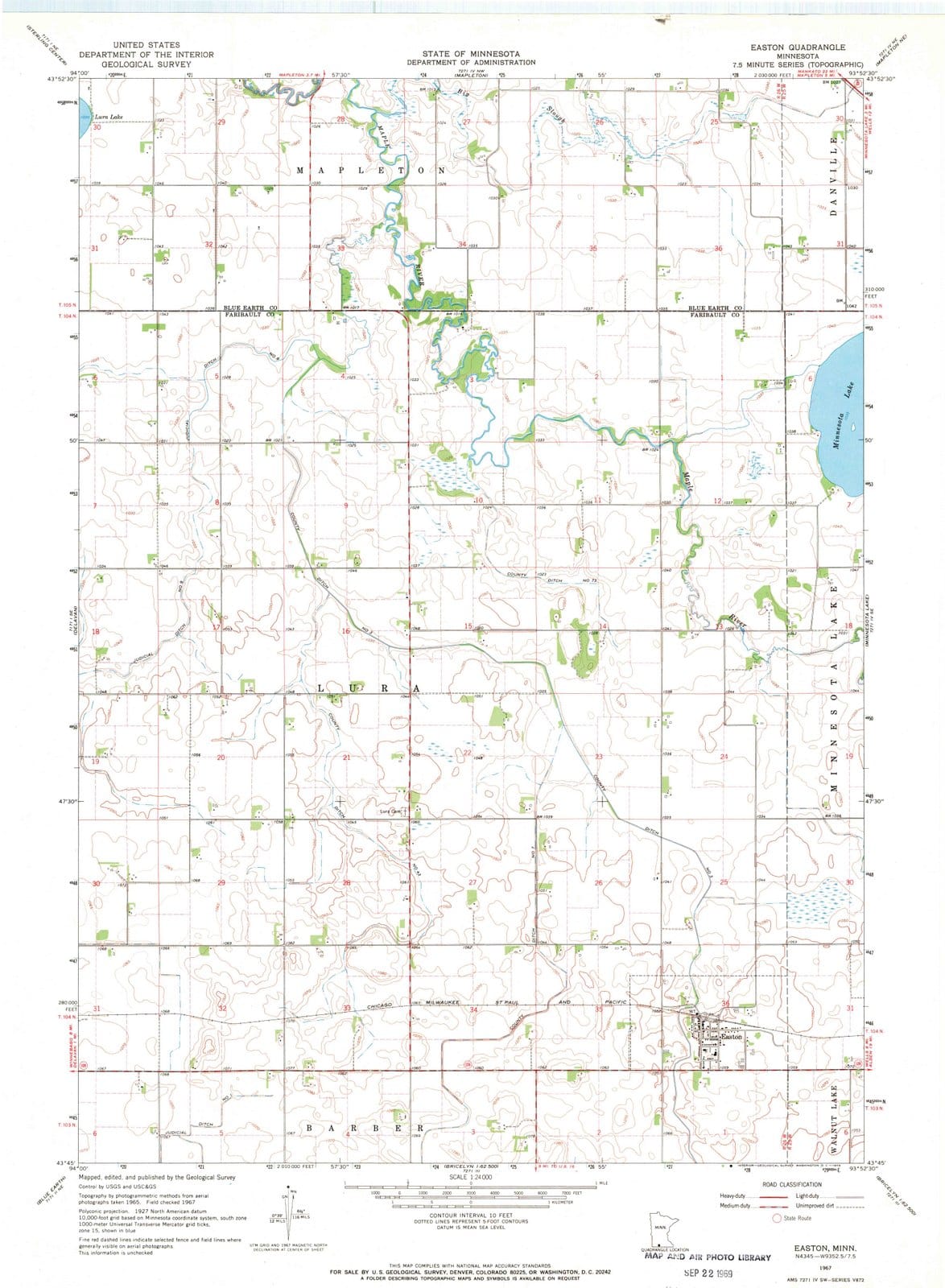 1967 Easton, MN - Minnesota - USGS Topographic Map