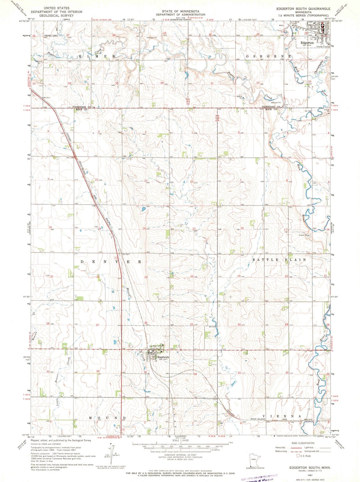 1967 Edgerton South, MN - Minnesota - USGS Topographic Map