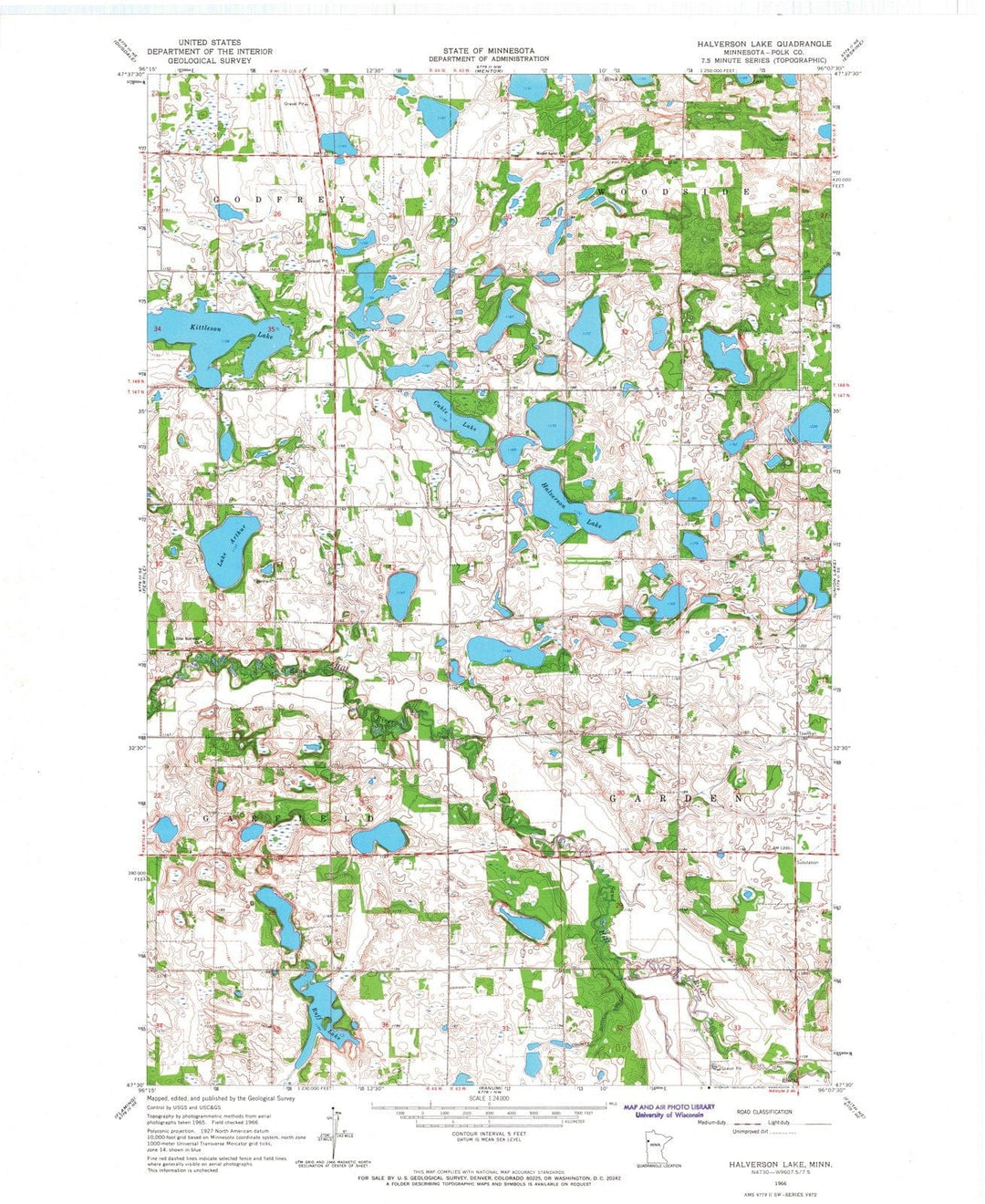 1966 Halverson Lake, MN - Minnesota - USGS Topographic Map