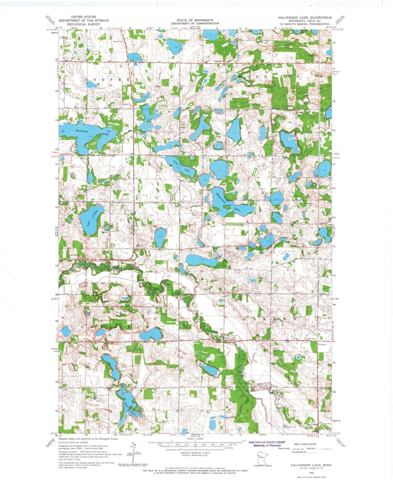 1966 Halverson Lake, MN - Minnesota - USGS Topographic Map