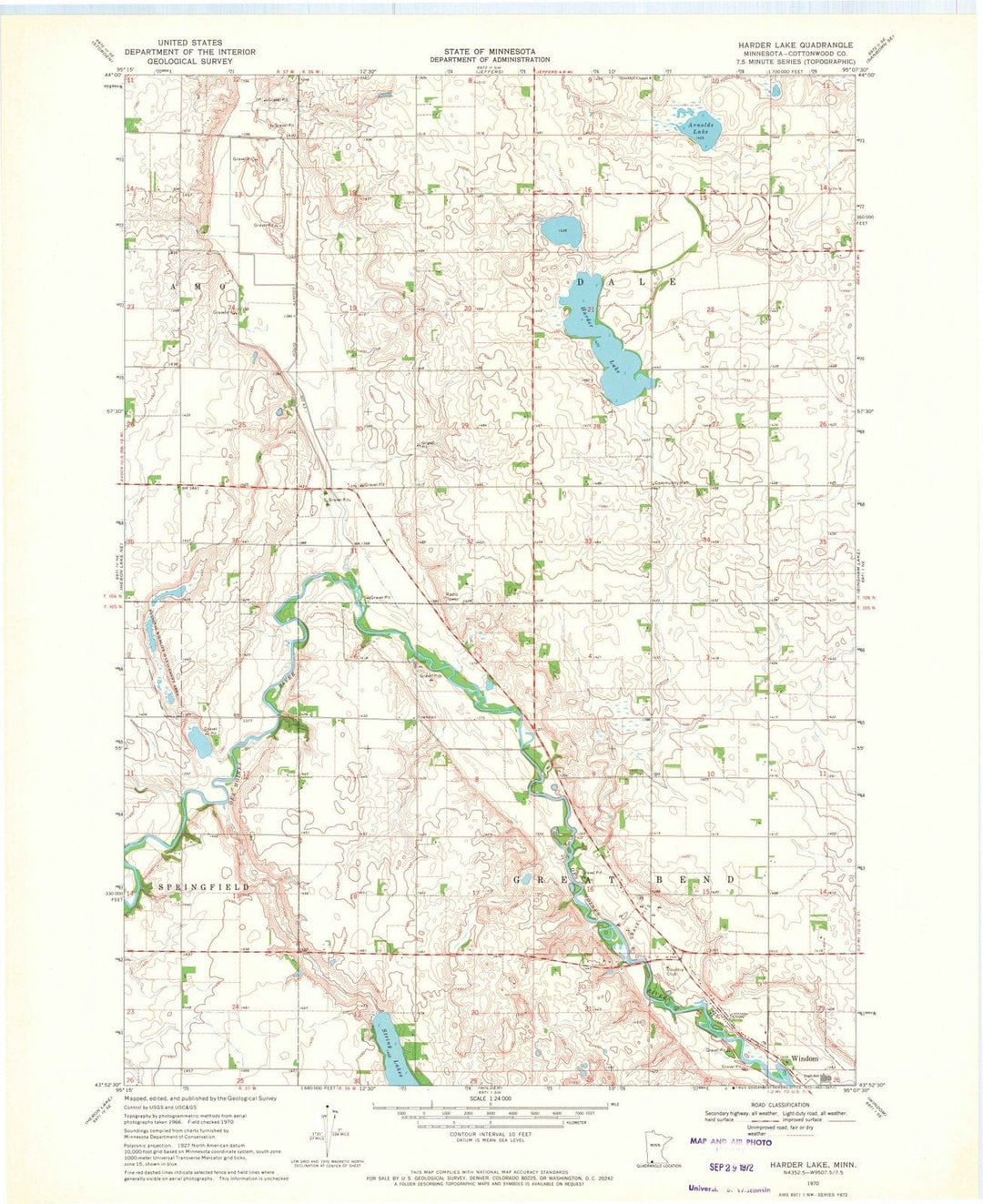 1970 Harder Lake, MN - Minnesota - USGS Topographic Map