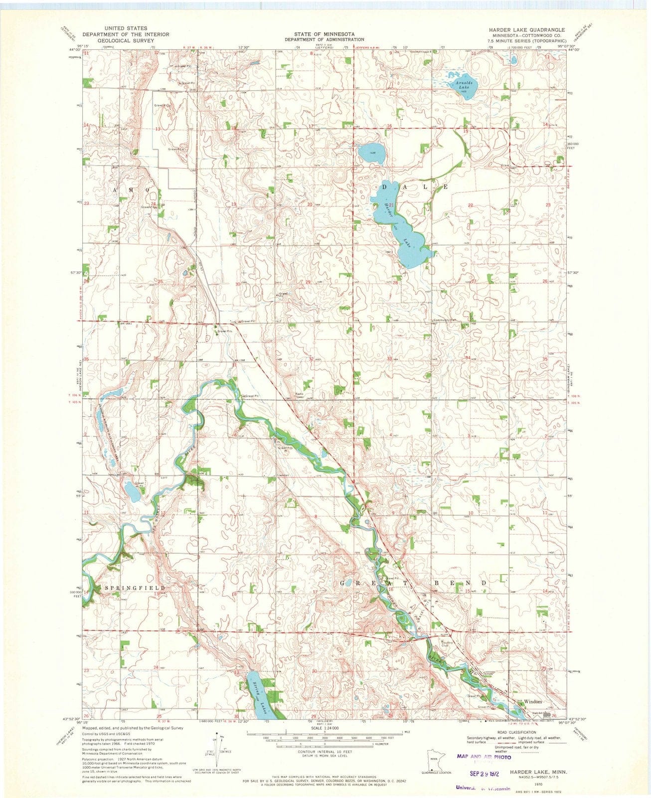 1970 Harder Lake, MN - Minnesota - USGS Topographic Map