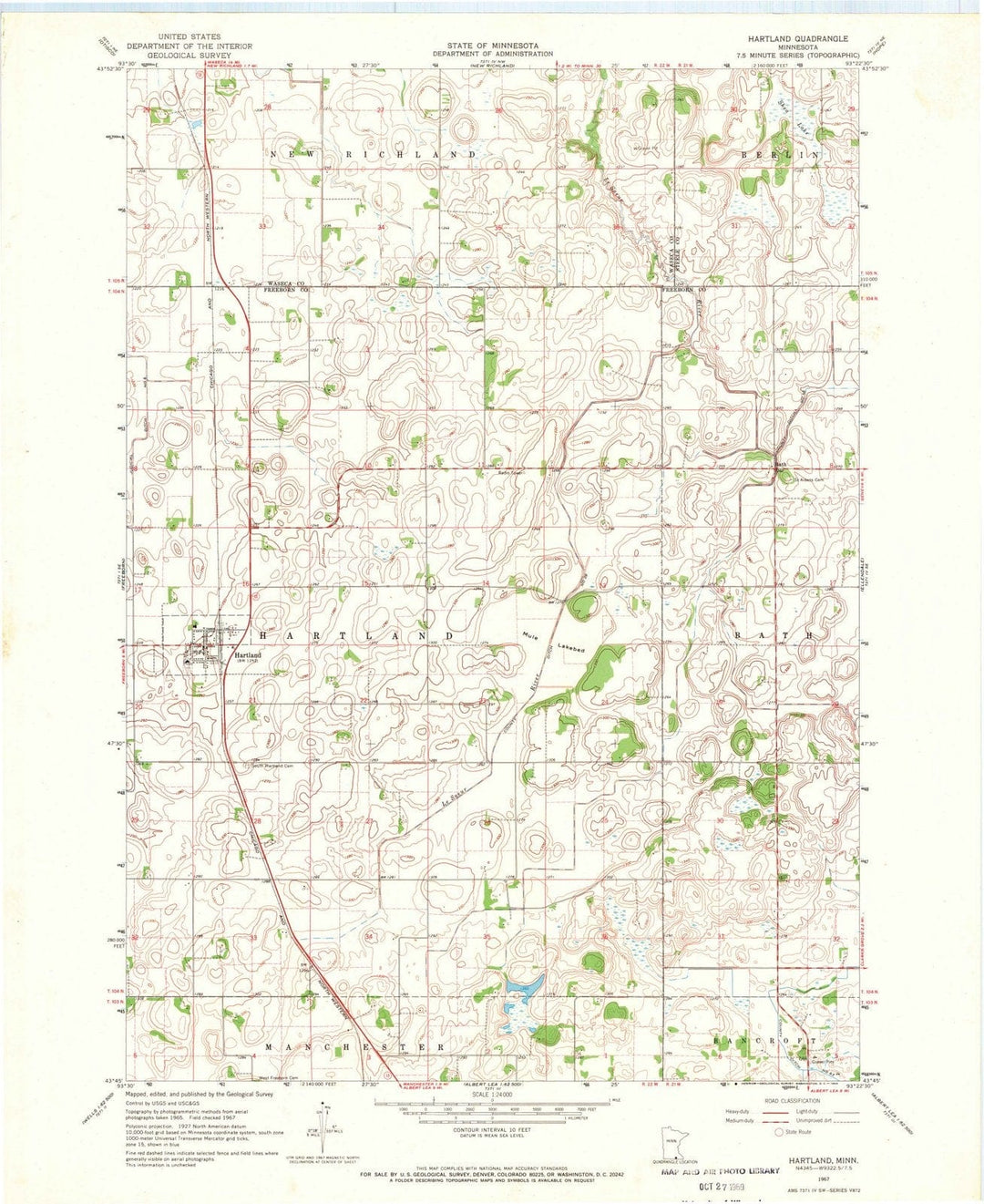 1967 Hartland, MN - Minnesota - USGS Topographic Map
