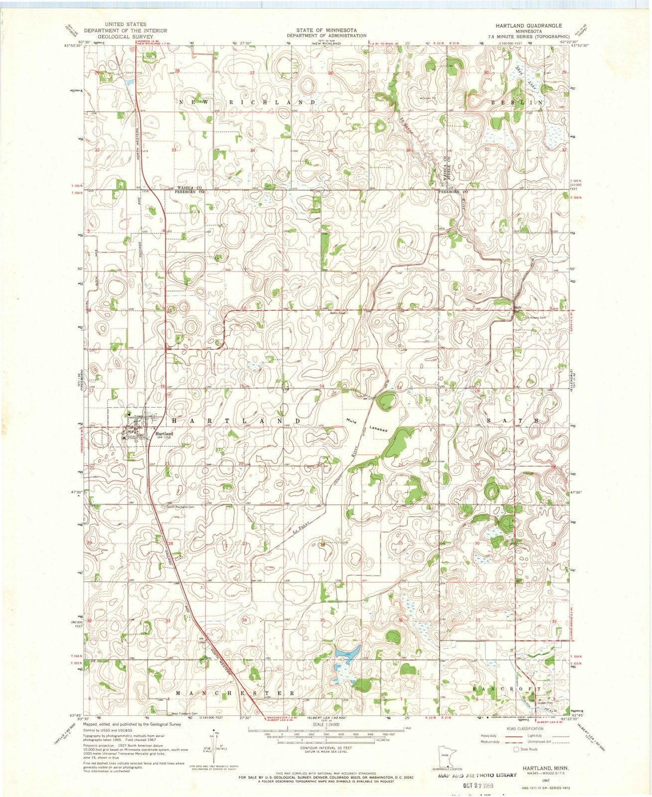 1967 Hartland, MN - Minnesota - USGS Topographic Map