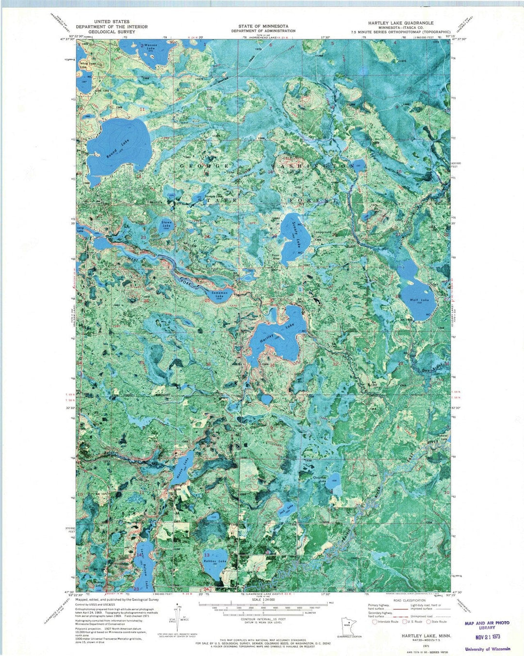 1971 Hartley Lake, MN - Minnesota - USGS Topographic Map
