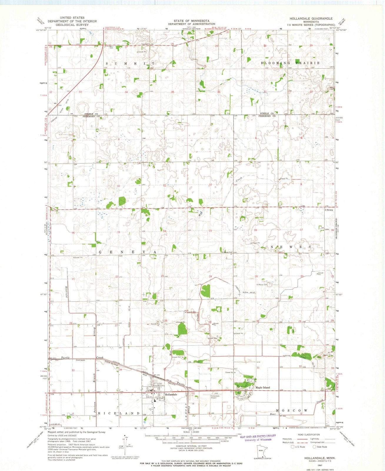 1967 Hollandale, MN - Minnesota - USGS Topographic Map