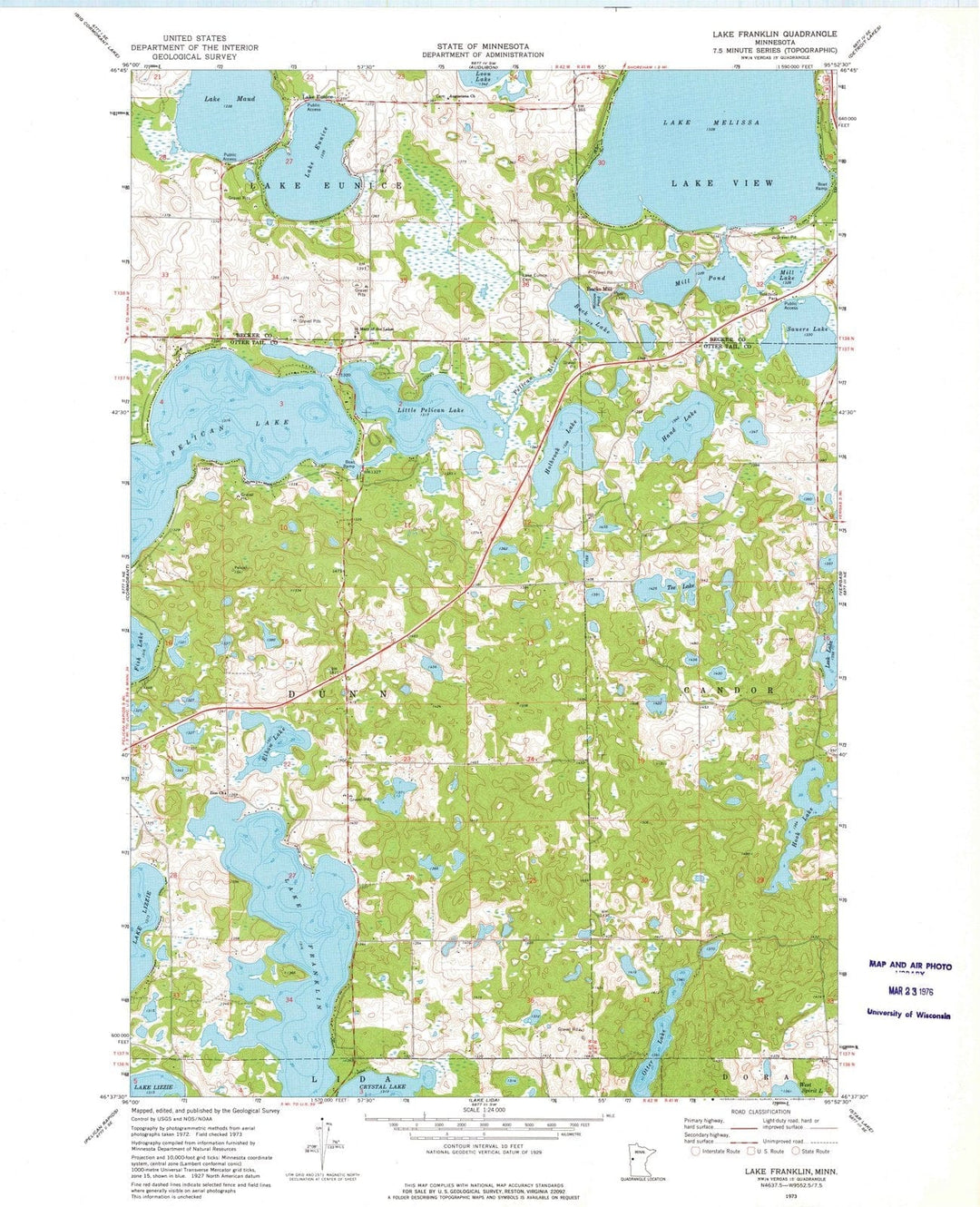 1973 Lake Franklin, MN - Minnesota - USGS Topographic Map