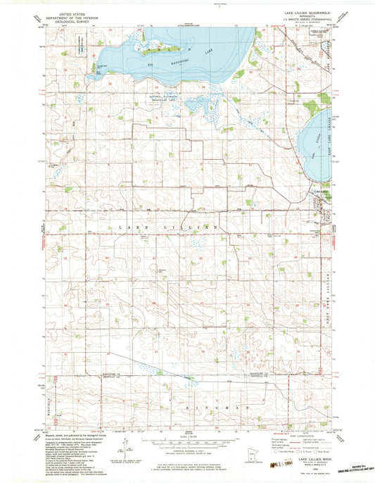 1982 Lake Lillian, MN - Minnesota - USGS Topographic Map
