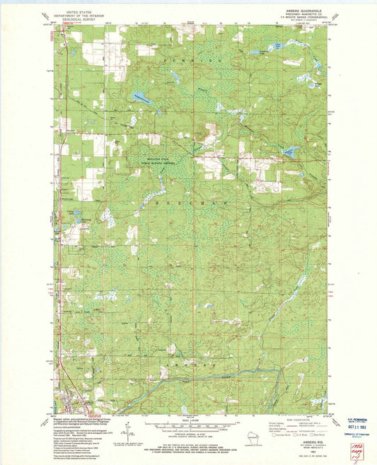 1982 Amberg, WI - Wisconsin - USGS Topographic Map