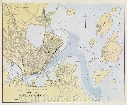 Historic Map : Port of Portland Maine, 1923 , Vintage Wall Art