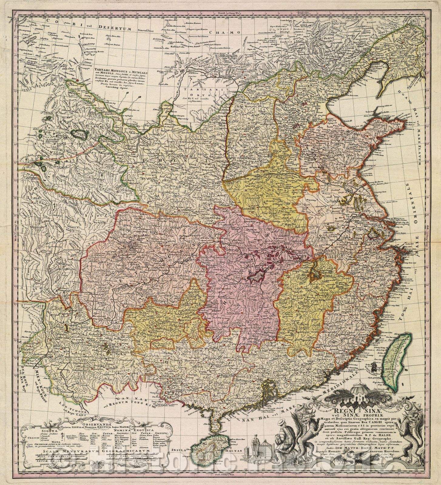 Historic Map : Regni Sinae vel Sinar Propriae Mappa et Descriptio Geogrphica, ex mappis particularibus quas Sinarum Rex Canghi opera patrum Missionariorum, 1750 , Vintage Wall Art