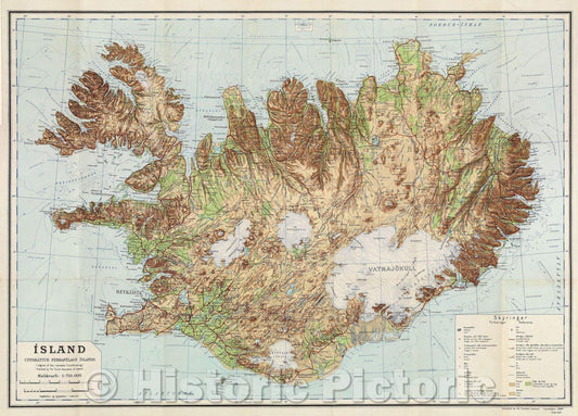 Historic Map : I?sland uppdra?ttur Fer?afe?lags I?slands, 1959 , Vintage Wall Art