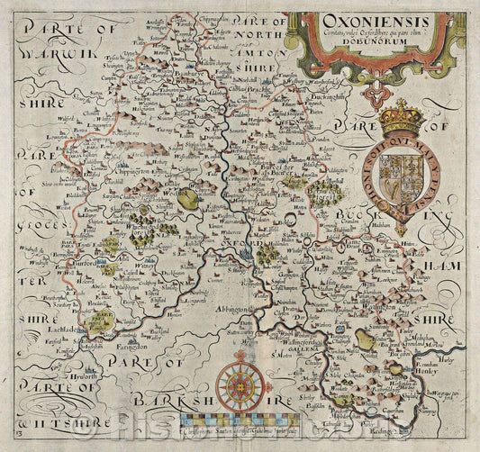 Historic Map : Oxoniensis: comitatus vulgo Oxfordshyre qui pars olim Dubunorum, 1637 , Vintage Wall Art