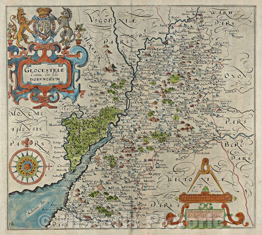 Historic Map : Glocestrie Comitatus olim sedes Dobunorum, 1637 , Vintage Wall Art