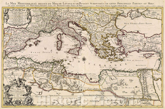 Historic Map : La Mer Mediterranee divisee en ses Principales Parties, ou Mers Par le Sr. Sanson, Geographe Ordinaire du Roy, 1692 , Vintage Wall Art