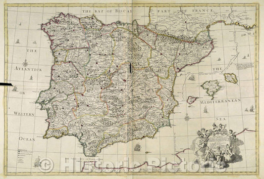 Historic Map : A Correct Map of Spain and Portugal according to the newest Observations and Discoveries, 1710 , Vintage Wall Art