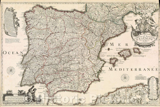 Historic Map : Carte Nouvelle et Curieuse du Royaume d'Espagne dediee et presentee au Roy Par son tres humble et tres obeissant Serviteur et Fidel Sujet, C. Inselin., 1713 , Vintage Wall Art
