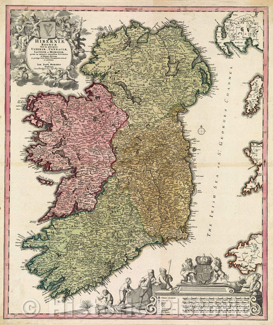 Historic Map : Hiberniae Regnum tam in praecipuas Ultoniae, Connaciae, Laceniae et Momoniae, quam in minores earundem Provincias et Ditiones, 1715 , Vintage Wall Art