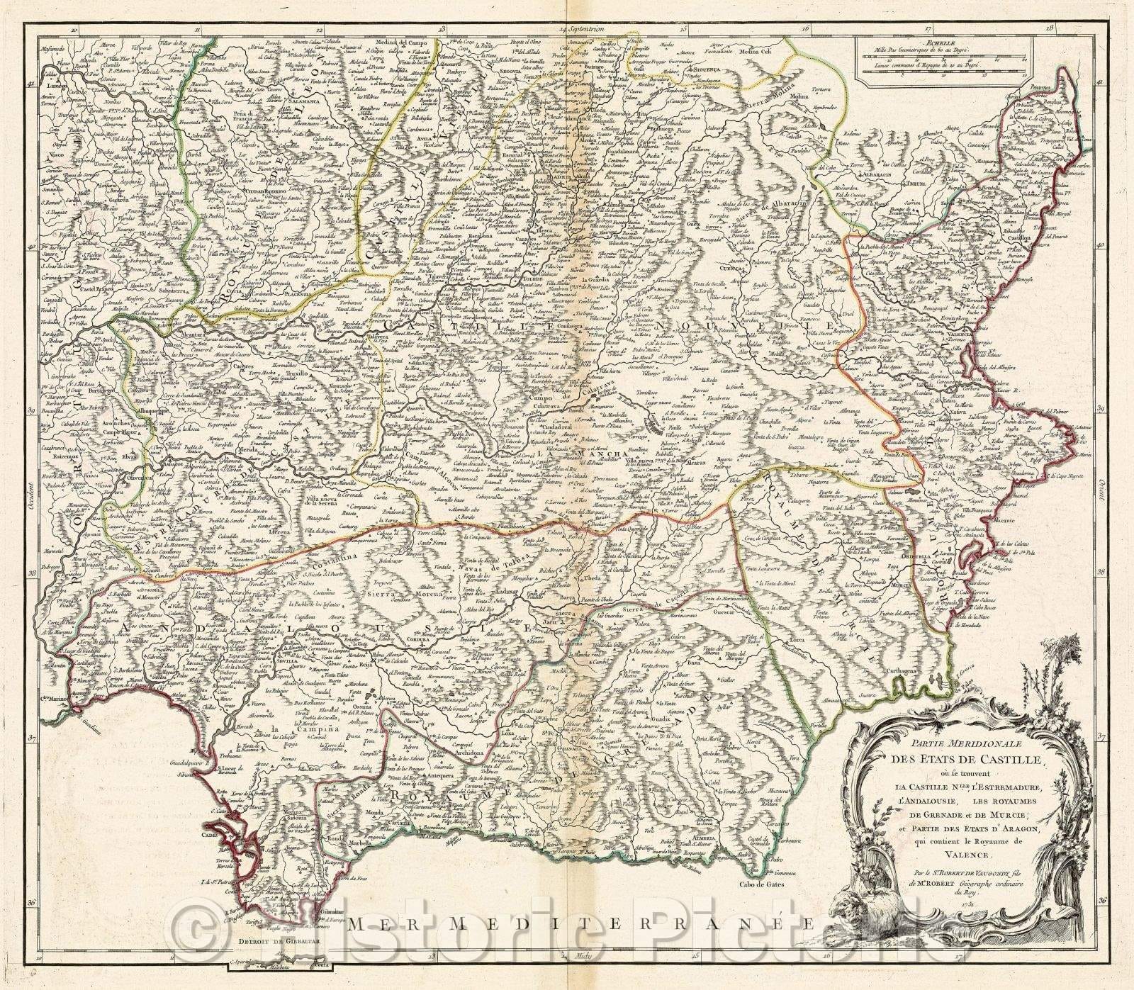 Historic Map : Partie Meridionale des Etats de Castille, 1751 , Vintage Wall Art