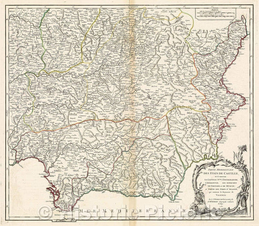 Historic Map : Partie Meridionale des Etats de Castille, 1751 , Vintage Wall Art